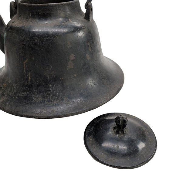 Japanese Cast Iron Teapot Black Bell Antique Tetsubin Lidded HEAVY CT406 - Picture 7 of 8
